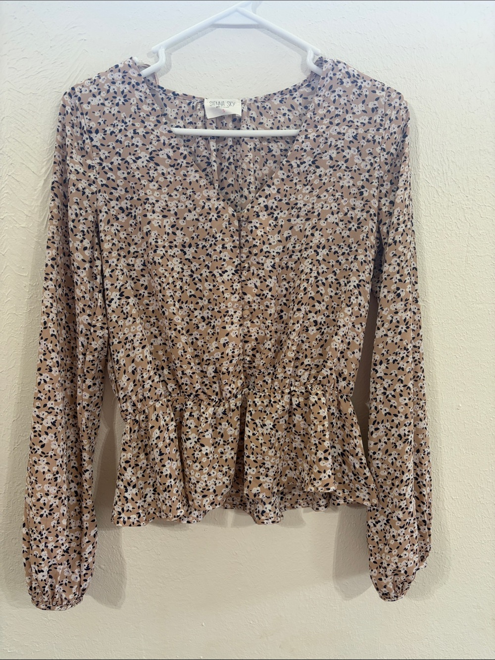 Sienna Sky Beige Floral Peplum Blouse